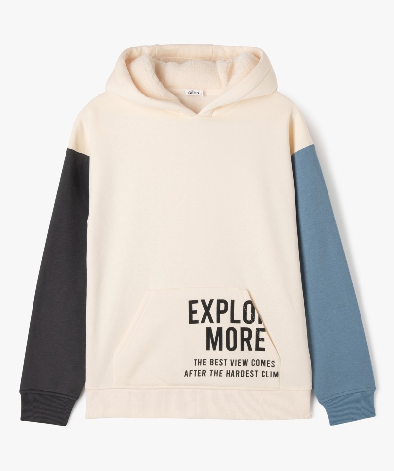Sweat tricolore avec capuche doublée sherpa garçon